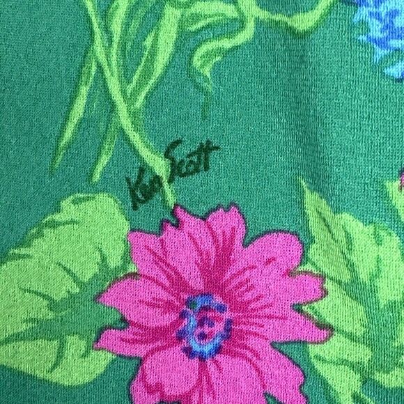 Ken Scott VTG 70s Shirt Dress Womens Sz M/L (EU 48) Green Floral Made in Italy - Picture 14 of 15